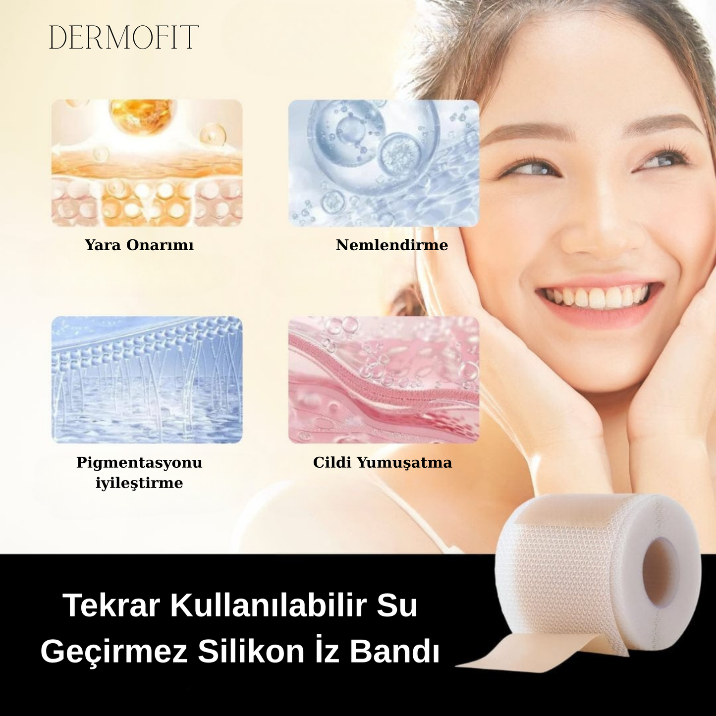 Kolajen Silikon Bant | Yara İzi, Leke ve Kırışıklık Karşıtı Cilt Onarım Bandı